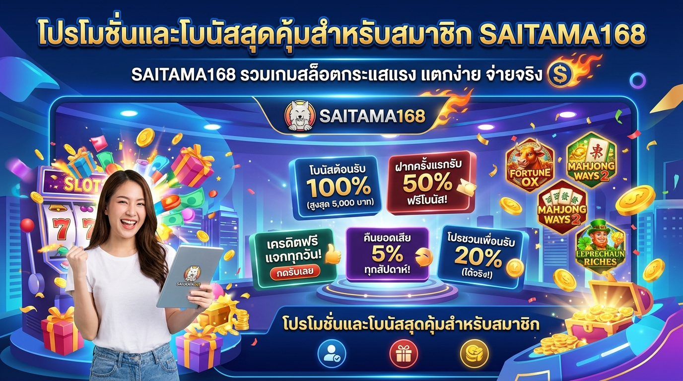 โปรโมชั่นและโบนัสสุดคุ้มสำหรับสมาชิก SAITAMA168 รวมเกมสล็อตกระแสแรง